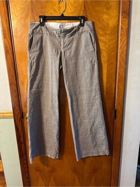 Women’s GAP stretch Casual  wide leg Linen-Blend Pants in Light brown plaid